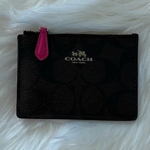 Coach Signature small brown and pink zip wallet with dust bag